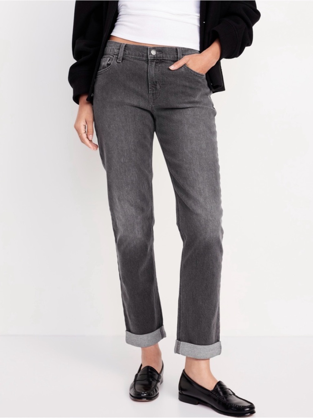 Old Navy Women’s 16 Tall Boyfriend Jeans NWT Faded Black Gray Denim
